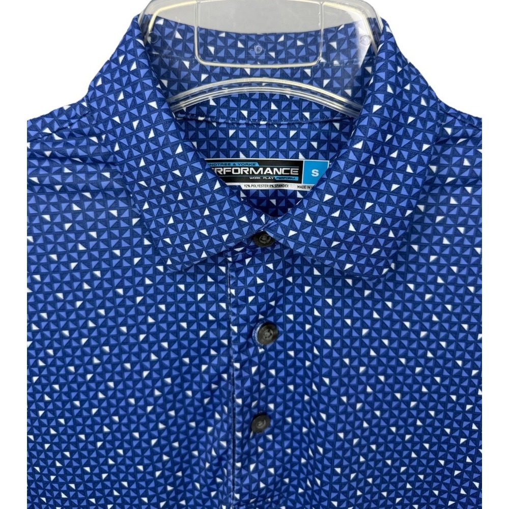 Roundtree & Yorke Performance Men's Small Blue Geometric Print Short Sleeve Polo